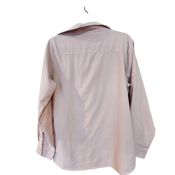 Light Pink Button-Up Collared Long Sleeve Shirt With Pocket & Roll-Tab Sleeves - Picture 2 of 4